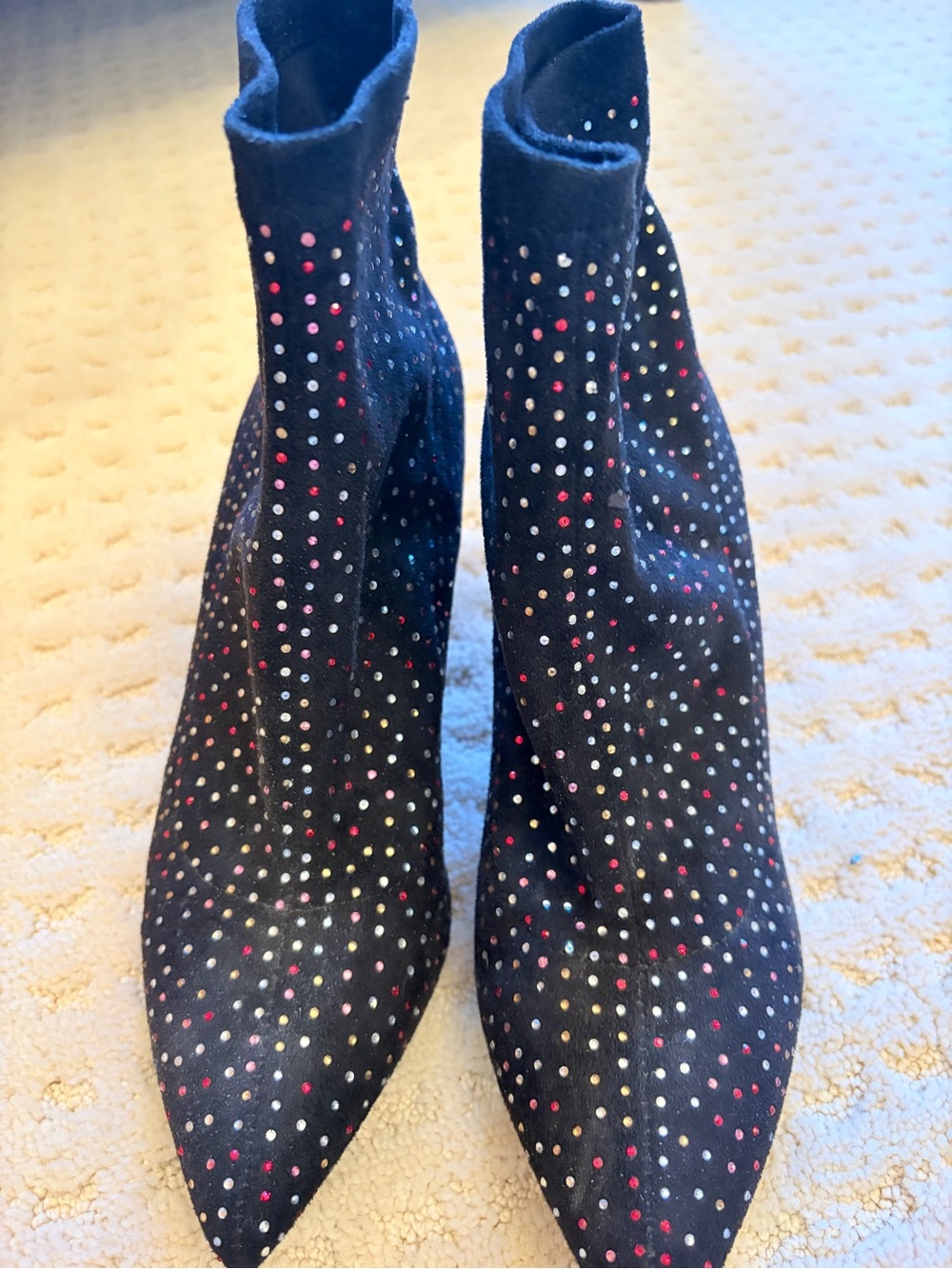 Black Studded Pointed Toe Women's Ankle Boots